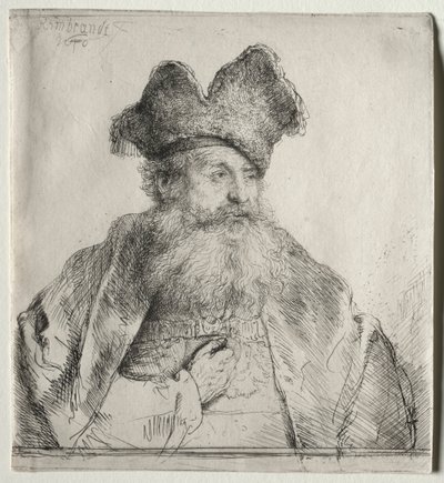 ओल्ड मैन विद ए डिवाइडेड फर कैप, 1640। द्वारा रिमब्रांड वैन रिजन