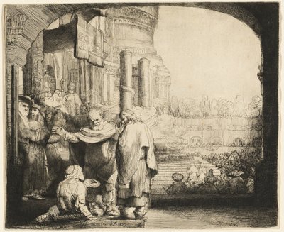 पतरस और यूहन्ना मंदिर के द्वार पर अपंग को चंगा करते हुए द्वारा रिमब्रांड वैन रिजन