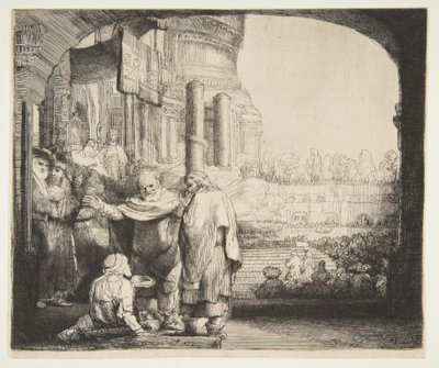पीटर और जॉन मंदिर के गेट पर अपंग, 1659। द्वारा रिमब्रांड वैन रिजन