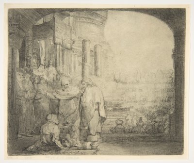 पीटर और जॉन मंदिर के गेट पर अपंग, 1659। द्वारा रिमब्रांड वैन रिजन