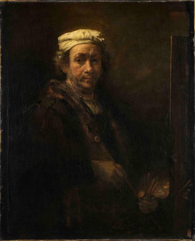 चित्रफलक, 1660 में कलाकार के चित्रफलक चित्र पर स्व-चित्र। द्वारा रिमब्रांड वैन रिजन