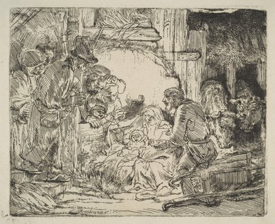 दीपक के साथ चरवाहों का आगमन, सीए। 1654। द्वारा रिमब्रांड वैन रिजन
