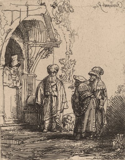 थ्री ओरिएंटल फिगर्स जैकब और लाबान, 1641। द्वारा रिमब्रांड वैन रिजन