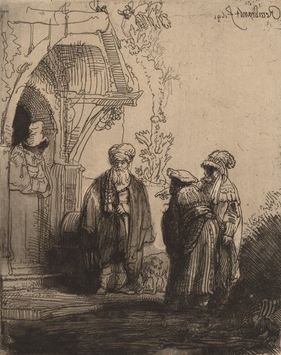 थ्री ओरिएंटल फिगर्स जैकब और लाबान, 1641। द्वारा रिमब्रांड वैन रिजन