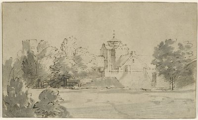 दक्षिण से यूट्रेक्ट में मैरीकेर का दृश्य, c.1652 (कागज पर धोने के साथ कलम और स्याही) द्वारा रिमब्रांड वैन रिजन