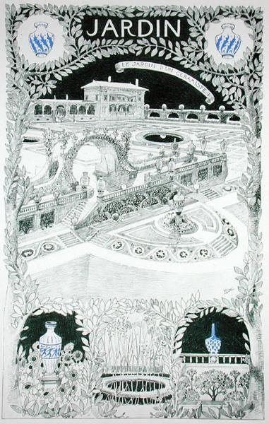 गुस्ताव गेफ़रॉय (1855-1926) द्वारा 'एस्क्विस डेकोरेटिव्स पार रेने बिनेट' से एक बगीचे के लिए डिज़ाइन, एक सिरेमिकिस्ट का बगीचा, प्रकाशित c.1895 द्वारा रेने बिनेट
