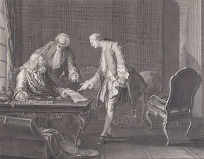 खर्चीला बेटा अपनी विरासत की मांग कर रहा है, सीए। 1751. द्वारा रेने गेलार्ड