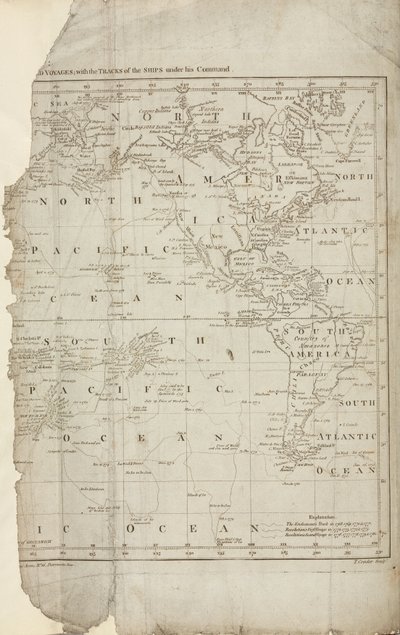 कुक की यात्राओं का नक्शा, c 1780 द्वारा रिचर्ड (बाद में) डड्डो