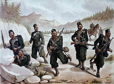 तीसरा गोरखा झड़प, 1880 के दशक की एंग्लो-इंडियन सेना (रंगीन लिथो) द्वारा रिचर्ड (बाद में)