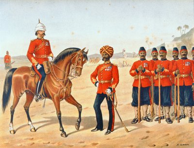 द क्वीन्स ओन मद्रास सैपर्स एंड माइनर्स, रिव्यू ऑर्डर, 1880 के दशक की एंग्लो-इंडियन आर्मी (कलर लिथो) द्वारा रिचर्ड (बाद में)