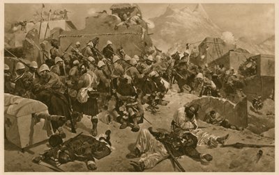 92वें हाइलैंडर्स और दूसरे गोरखाओं ने कंधार, अफगानिस्तान की लड़ाई के दौरान गुंडी मुल्ला साहिबदाद पर हमला किया, दूसरा एंग्लो-अफगान युद्ध द्वारा रिचर्ड कैटन II (बाद में) वुडविले