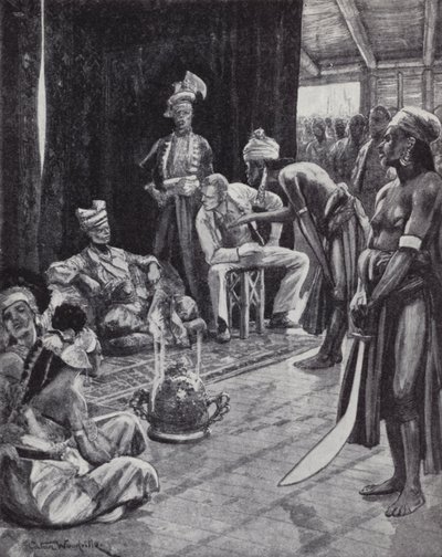 सर जेम्स ब्रुक बोर्नियो पर एक ब्रिटिश उपनिवेश स्थापित करने के लिए ब्रुनेई के सुल्तान के साथ एक संधि पर बातचीत कर रहे हैं द्वारा रिचर्ड कैटन II (बाद में) वुडविले
