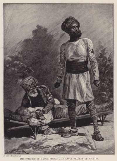 दया के खतरे, भारतीय एम्बुलेंस वाहक आग के नीचे (लिथो) द्वारा रिचर्ड कैटन II (बाद में) वुडविले