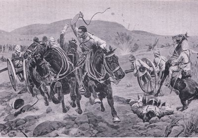 फील्ड आर्टिलरी एक्शन में आ रहा है (लिथो) द्वारा रिचर्ड कैटन II वुडविले