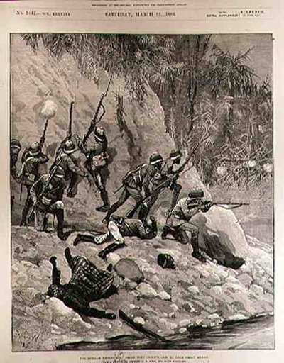 द बर्मा एक्सपेडिशन: द इलस्ट्रेटेड लंदन न्यूज़ से शोए ग्रीन के पास, डकैतों के साथ लड़ाई, 12 जनवरी, 18 मार्च 1886 द्वारा रिचर्ड कैटन II वुडविले