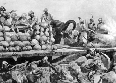 नवाब सिराज उद दौलह अपने चल मंच पर तोपखाना, भारत, 1757, 1893। द्वारा रिचर्ड कैटन II वुडविले