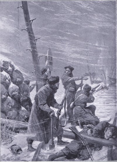 चंचुस द्वारा रेलवे पर हमला, रूसो-जापानी युद्ध खंड 1 का इतिहास, सी .900 से चित्रण द्वारा रिचर्ड केटन वुडविले