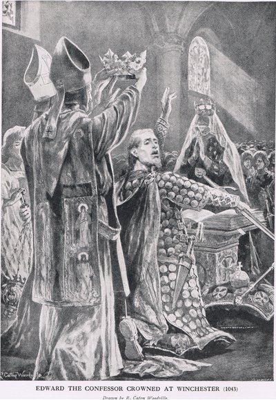 एडवर्ड द कन्फैसर ने विनचेस्टर में 1043 में &39;हचिन्सन की कहानी ब्रिटिश नेशन&39; से प्राप्त की, c.1920 द्वारा रिचर्ड केटन वुडविले