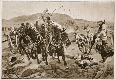 फील्ड आर्टिलरी एक्शन में आ रही है, &39;उन्नीसवीं शताब्दी की लड़ाइयों से चित्रण, वॉल्यूम। VI: 1899-1900 का बोअर युद्ध &39;आर्चीबाल्ड फोर्ब्स, जीए हेंटी और मेजर आर्थर ग्रिफ़िथ द्वारा द्वारा रिचर्ड केटन वुडविले