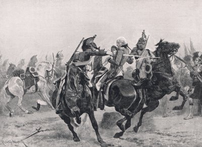 फ्रांसीसी ड्रगोन द्वारा सर राल्फ अबरक्रॉम्बी पर हमला, कैसेल, लंदन द्वारा प्रकाशित &39;ब्रिटिश बैटल ऑन लैंड एंड सी&39; का चित्रण, c.1910 द्वारा रिचर्ड केटन वुडविले