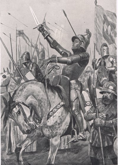 हेनरी होट्सपुर की मृत्यु, 21 जुलाई 1403, कैसल, लंदन द्वारा प्रकाशित &39;ब्रिटिश बैटल ऑन लैंड एंड सी&39; का चित्रण, c.1910 द्वारा रिचर्ड केटन वुडविले