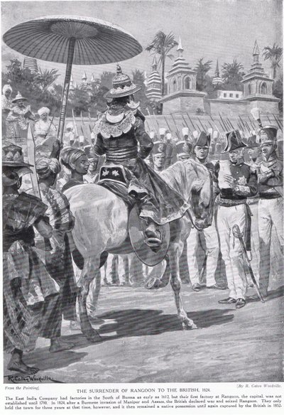 1824 में अंग्रेजों को रंगून का आत्मसमर्पण, &39;हचिंसन की कहानी ब्रिटिश राष्ट्र की कहानी&39;, c.1923 द्वारा रिचर्ड केटन वुडविले
