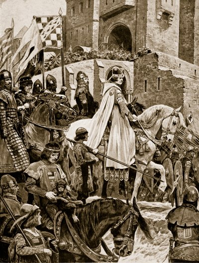 फ्रांस के माध्यम से बेकेट का जुलूस, 1158, &39;हचिन्सन की कहानी ब्रिटिश राष्ट्र की कहानी&39;, c.1923 द्वारा रिचर्ड केटन वुडविले जूनियर