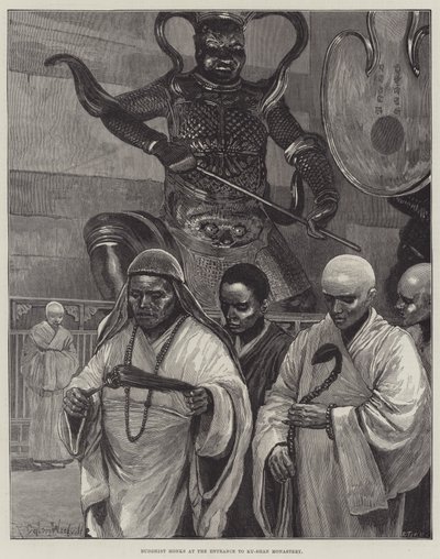 कु-शान मठ के प्रवेश द्वार पर बौद्ध भिक्षु द्वारा रिचर्ड केटन वुडविले जूनियर