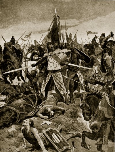 एवशम में डी मोंटफोर्ट का आखिरी स्टैंड, &39;हचिन्सन की कहानी ब्रिटिश नेशन की कहानी&39;, c.1920 द्वारा रिचर्ड केटन वुडविले जूनियर