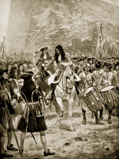 अंग्रेजी में जिब्राल्टर का आत्मसमर्पण, 24 जुलाई 1704, &39;हचिंसन की कहानी ब्रिटिश राष्ट्र की कहानी&39;, c.1923 द्वारा रिचर्ड केटन वुडविले जूनियर