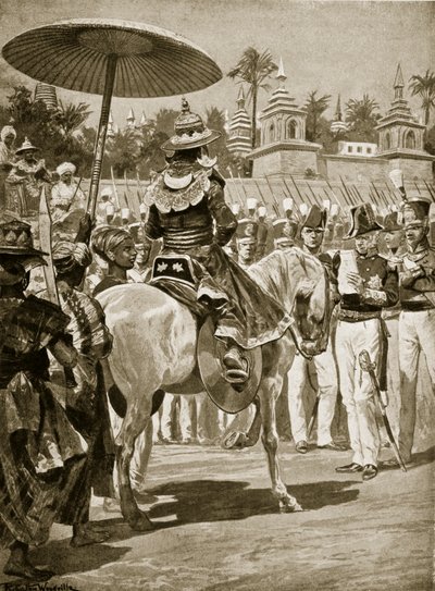 1824 में अंग्रेजों को रंगून का आत्मसमर्पण, &39;हचिंसन की कहानी ब्रिटिश राष्ट्र की कहानी&39;, c.1923 द्वारा रिचर्ड केटन वुडविले जूनियर