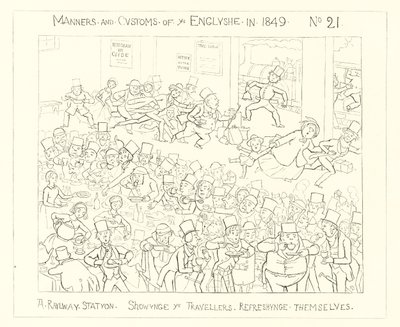 1849, एक रेलवे स्टेशन जो यात्रियों को खुद को ताज़ा करता दिखा द्वारा रिचर्ड डॉयल