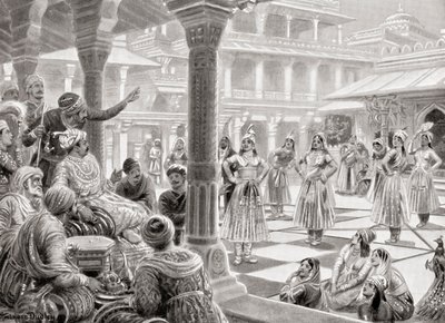 1575 में हचिंसन हिस्ट्री ऑफ द नेशंस, पब से अकबर 1575 में फतेहपुर सीकरी में जीवित टुकड़ों के साथ पच्चीसी या चौपुर खेल रहा था। द्वारा रॉबर्ट (बाद में) डुडले