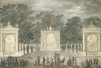 किंग जॉर्ज III के जन्मदिन के लिए बकिंघम हाउस में रोशनी, 4 जून 1783 को (कागज पर पेन और स्याही नहीं) द्वारा रॉबर्ट एडम
