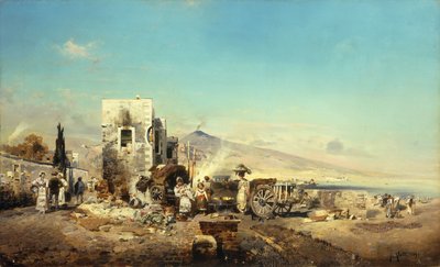 दूरी, 1889 में वेसुविअस के साथ एक नियोपॉइंट गांव द्वारा रॉबर्ट अलॉट