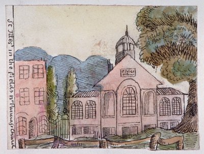 चर्च ऑफ सेंट जाइल्स इन द फील्ड्स, सेंट पैनक्रास, लंदन, 1814। द्वारा रॉबर्ट बैंक्स