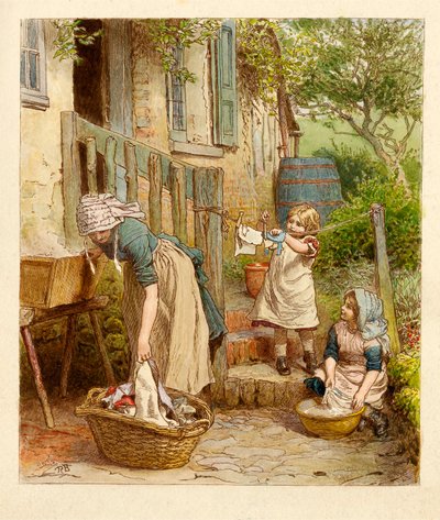 मां और बच्चे वाशिंग, पब में घूम रहे हैं। 1854. द्वारा रॉबर्ट बार्न्स