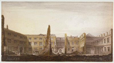 विध्वंस के दौरान ब्लैकवेल हॉल, लंदन शहर, 1819 द्वारा रॉबर्ट ब्लेममेल श्नेबेलबी