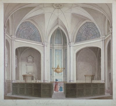सेंट बार्थोलोम्यू-द-लेस के चर्च का इंटीरियर, लंदन शहर, 1834। द्वारा रॉबर्ट ब्लेममेल श्नेबेलबी