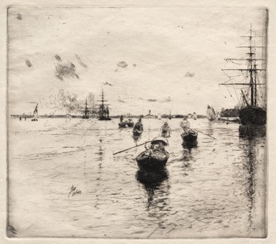 स्टीमर और गोंडोल के साथ लैगून, 1885। द्वारा रॉबर्ट फ्रेडरिक ब्लम