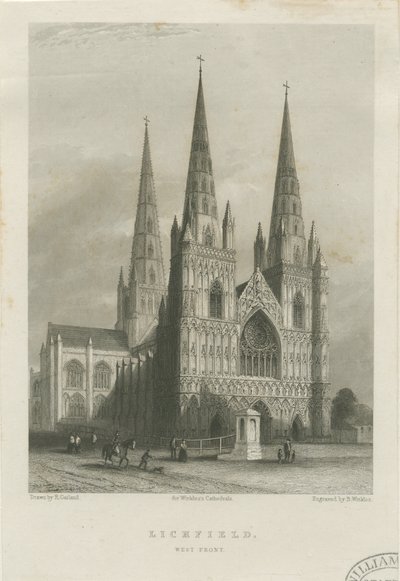 लिचफील्ड कैथेड्रल - वेस्ट फ्रंट: स्टील एनग्रेविंग, एन डी [सी 1835-1842] (प्रिंट) द्वारा रॉबर्ट गारलैंड