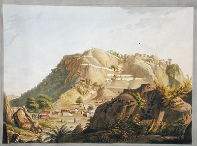 ऊतरा-दुर्गम का दक्षिण-पश्चिमी दृश्य, 'ट्वेल्व व्यूज़ ऑफ़ मैसूर, द कंट्री ऑफ़ टीपू सुल्तान' से चित्रण, जेडब्ल्यू एडी द्वारा उकेरा और रंगीन, 1804 में प्रकाशित (रंगीन एक्वाटिंट) द्वारा रॉबर्ट एच. (बाद में) कोलब्रुक