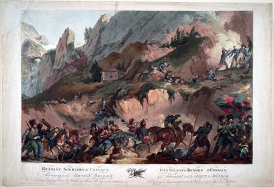 1799 में, नेपोलियन की टुकड़ियों ने रूसियों के खिलाफ डेविल्स ब्रिज पर लड़ाई लड़ी, जिसकी कमान जनरल सौवरोव ने दी थी - रूसी सेना 1799 में डेविल्स ब्रिज को पार कर रही थी - पोर्टर, रॉबर्ट कैर (1777-1842) - 1804 - एक्वाटिंट - 63x91.3 - निजी संग्रह द्वारा रॉबर्ट केर पोर्टर