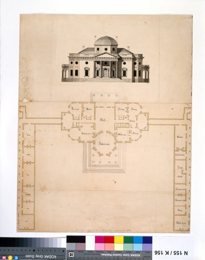 मोंटिसेलो: दूसरा संस्करण (योजना और पश्चिम ऊंचाई) द्वारा रॉबर्ट मिल्स