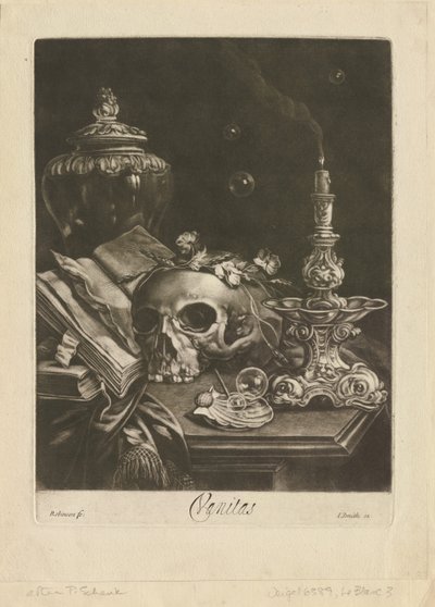 वनिता स्टिल लाइफ, c.1685-88 (ब्यूरिन कार्य के साथ मेज़ोटिन्ट) द्वारा रॉबर्ट रॉबिन्सन