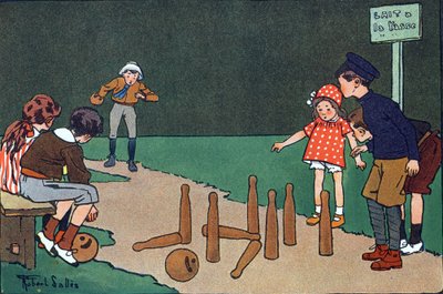 गेंदबाजी गली। "" में उत्कीर्णन हम क्या खेल रहे हैं? रॉबर्ट सैलेस (1871-1929) द्वारा वॉटरकलर ड्रॉइंग के साथ ई. वेबर द्वारा ""। लाइब्रेरी गार्नियर फ्रेरेस, पेरिस द्वारा रॉबर्ट सेलेस