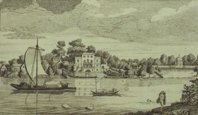ट्विकेनहैम में मनाए गए मिस्टर पोप हाउस का दृश्य, c.1750 (उत्कीर्णन) द्वारा रॉबर्ट सेयर