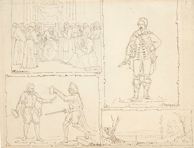 चार स्केच, 1824 (बफ रखी कागज पर कलम और भूरी स्याही) द्वारा रॉबर्ट वाल्टर वियर