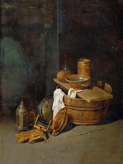 होके, रॉबर्ट वैन डेन (1622-1668) द्वारा घरेलू बर्तनों के साथ फिर भी जीवन। लकड़ी पर तेल द्वारा रॉबर्ट वैन डेन होएके