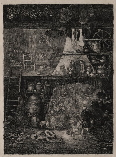 हाउट-गरोने में किसान इंटीरियर, 1858। द्वारा रोडोलफे ब्रेज़िन